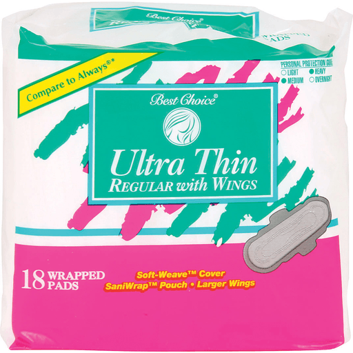 slide 1 of 1, Best Choice Ultra Thin Regular Pads With Wings, 18 ct