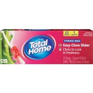 slide 1 of 1, Total Home By CVS Total Home Easy-Close Slider Storage Bags, 22 ct; 1 qt