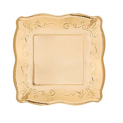 slide 1 of 1, Creative Converting Elise Gold Scalloped Embossed Square Plates, 10 in., 8 ct
