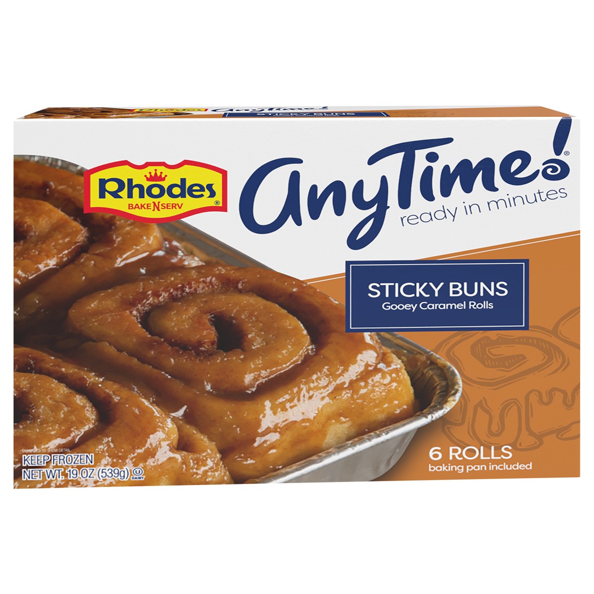 slide 1 of 4, Rhodes Bake-N-Serv Rhodes AnyTime! Sticky Buns with Caramel 6 ea , 6 ct