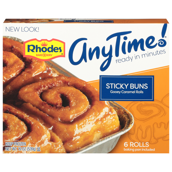 slide 1 of 4, Rhodes Bake-N-Serv Rhodes AnyTime! Sticky Buns with Caramel 6 ea, 6 ct