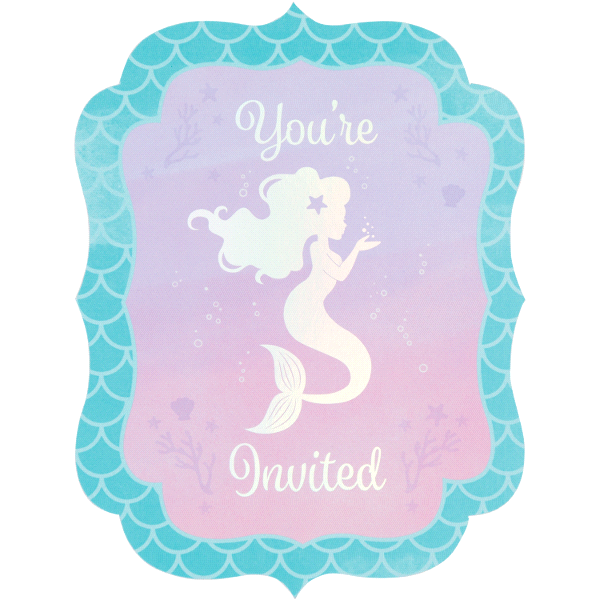slide 1 of 1, Creative Converting Mermaid Shine Diecut Postcard Invitations, 8 ct