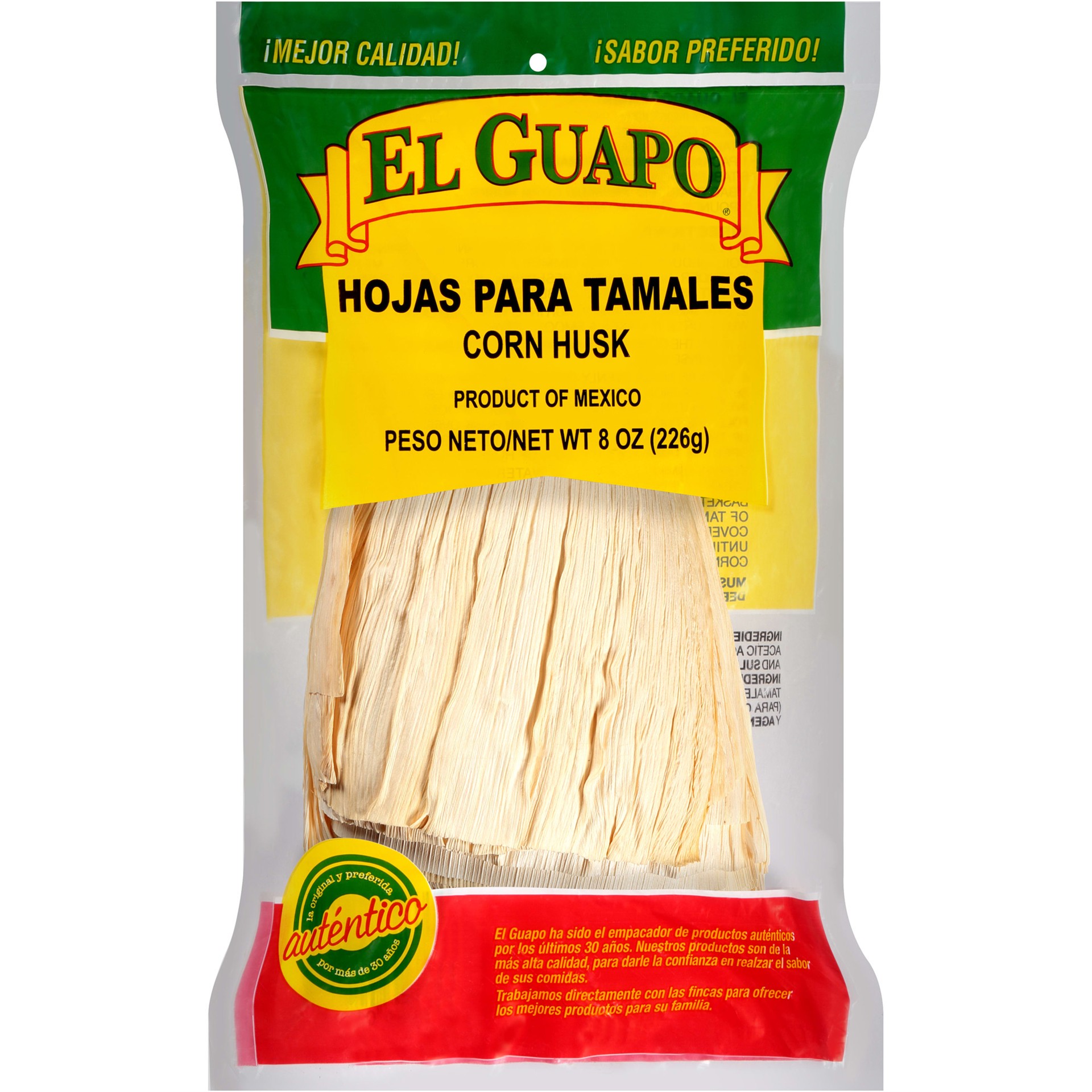 slide 1 of 9, El Guapo Whole Corn Husks (Hoja Enconchada Para Tamales), 8 oz, 8 oz