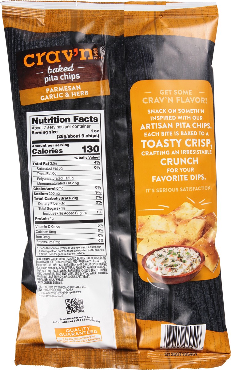 slide 3 of 9, Crav'n Flavor Parmesan Garlic & Herb Baked Pita Chips 7.33 oz, 7.33 oz