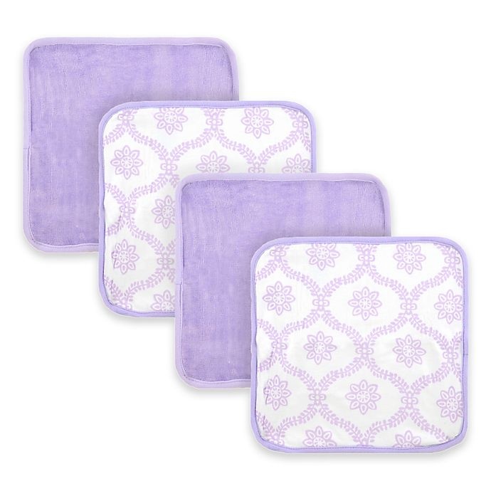 slide 1 of 1, Just Born Trellis4-Pack Washcloths - White/Lilac, 1 ct