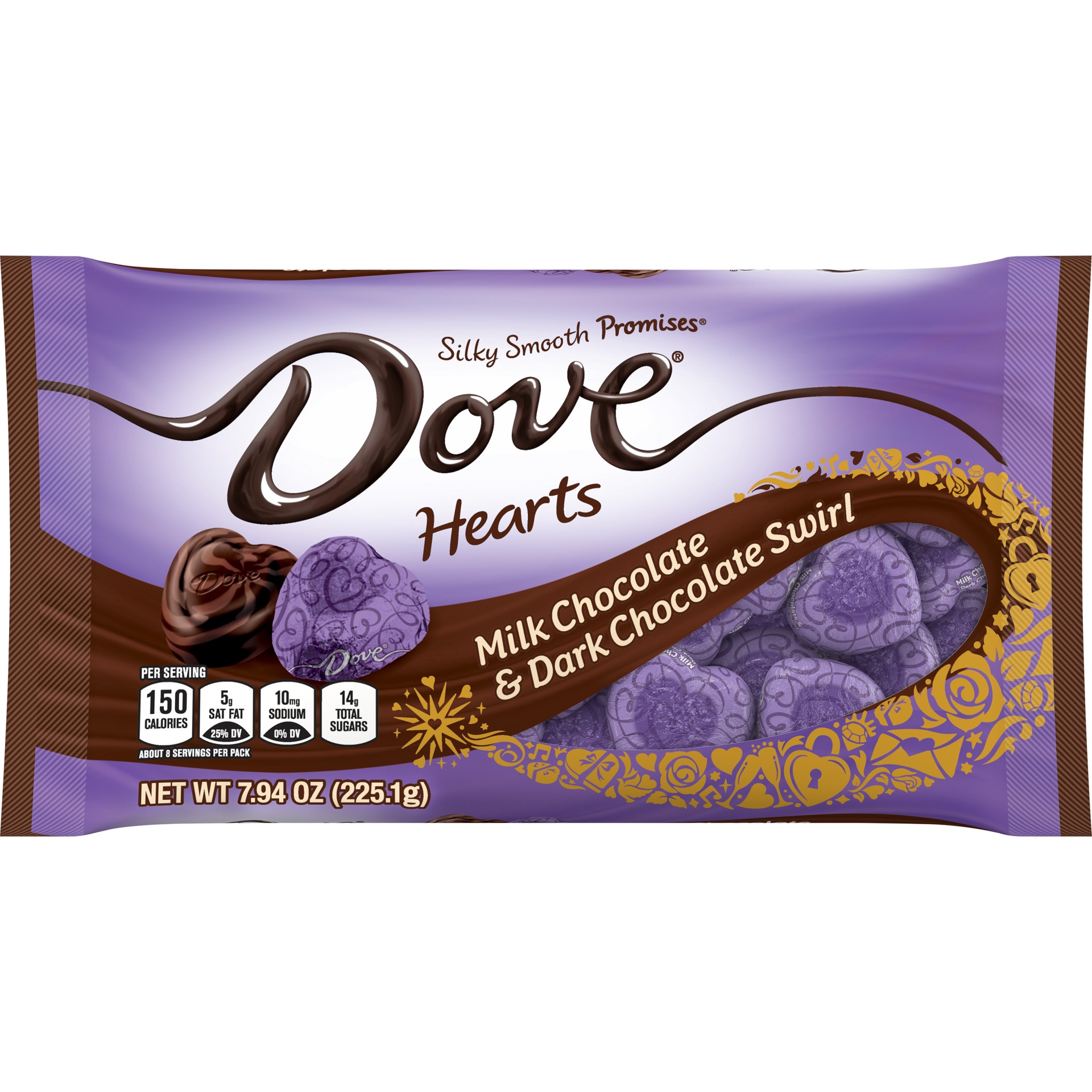 slide 1 of 1, DOVE PROMISES Valentine Hearts Milk & Dark Chocolate Swirldy, 7.94 oz