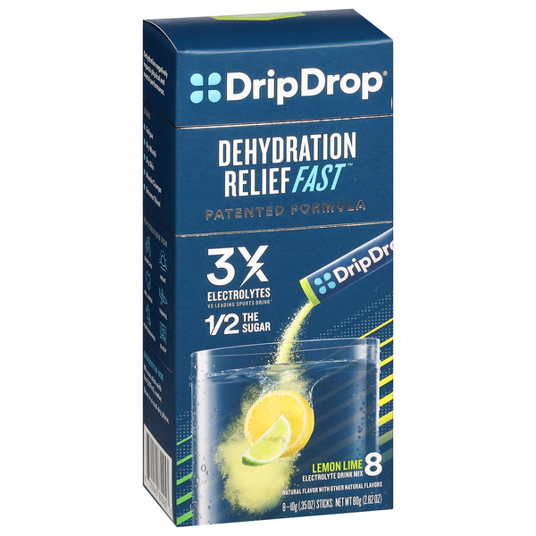 slide 1 of 4, DripDrop Lemon Lime Electrolyte Drink Mix 8 - 0.35 oz Sticks, 8 ct