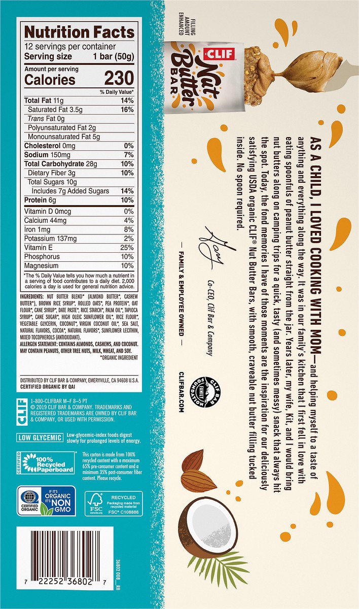 slide 8 of 10, CLIF Bar Nut Butter Filled Coconut Almond Butter Energy Bar, 12 ct; 1.76 oz