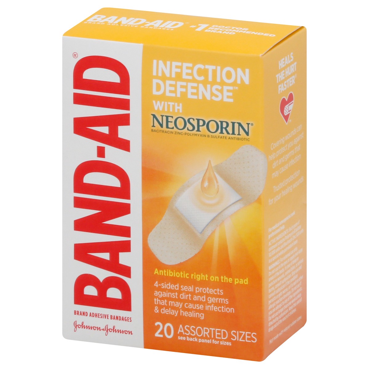 slide 3 of 9, BAND-AID Adhesive Bandages Infection Defense with Neosporin Antibiotic Ointment, Pack of Assorted Sizes, for Wound Care and First Aid, 20 ct, 20 ct