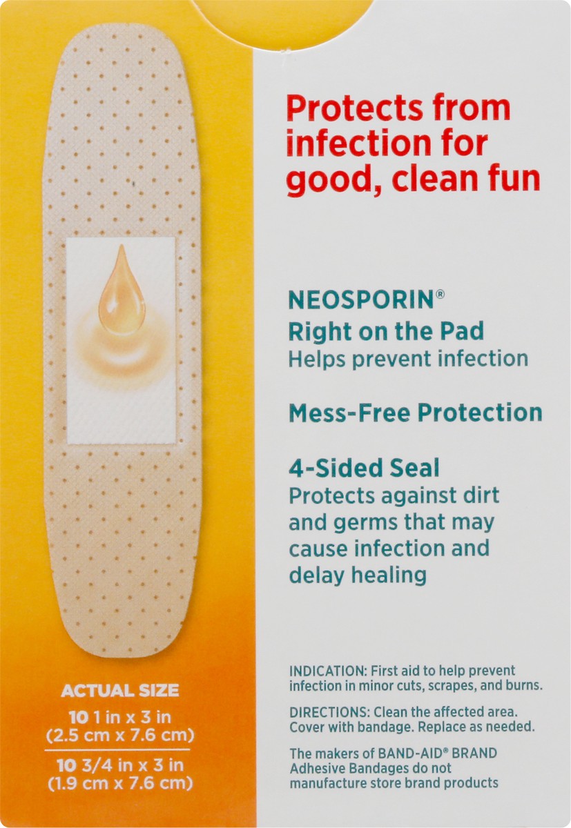 slide 4 of 9, BAND-AID Adhesive Bandages Infection Defense with Neosporin Antibiotic Ointment, Pack of Assorted Sizes, for Wound Care and First Aid, 20 ct, 20 ct