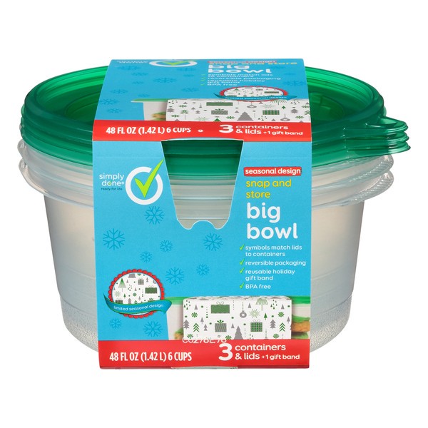 slide 1 of 2, Simply Done 48 fl oz Snap-Top Big Bowl Containers & Lids, 3 Each, 3 ct