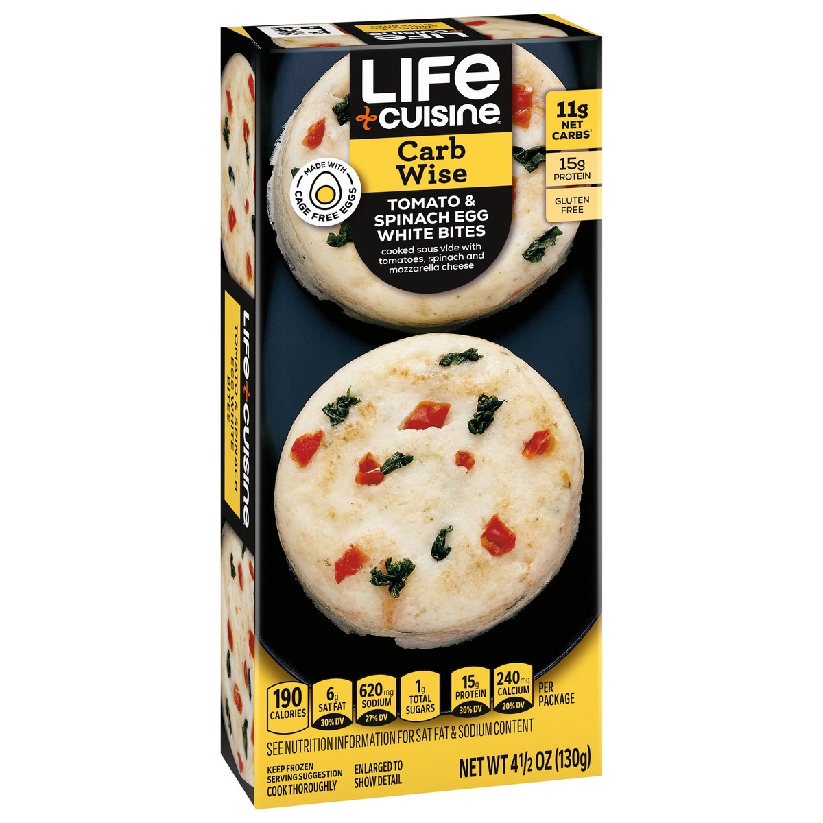 slide 2 of 9, Life Cuisine Frozen Meal Tomato & Spinach Egg White Egg Bites, Carb Wise Microwave Meal, Carb Conscious Frozen Snacks, 4.5 oz