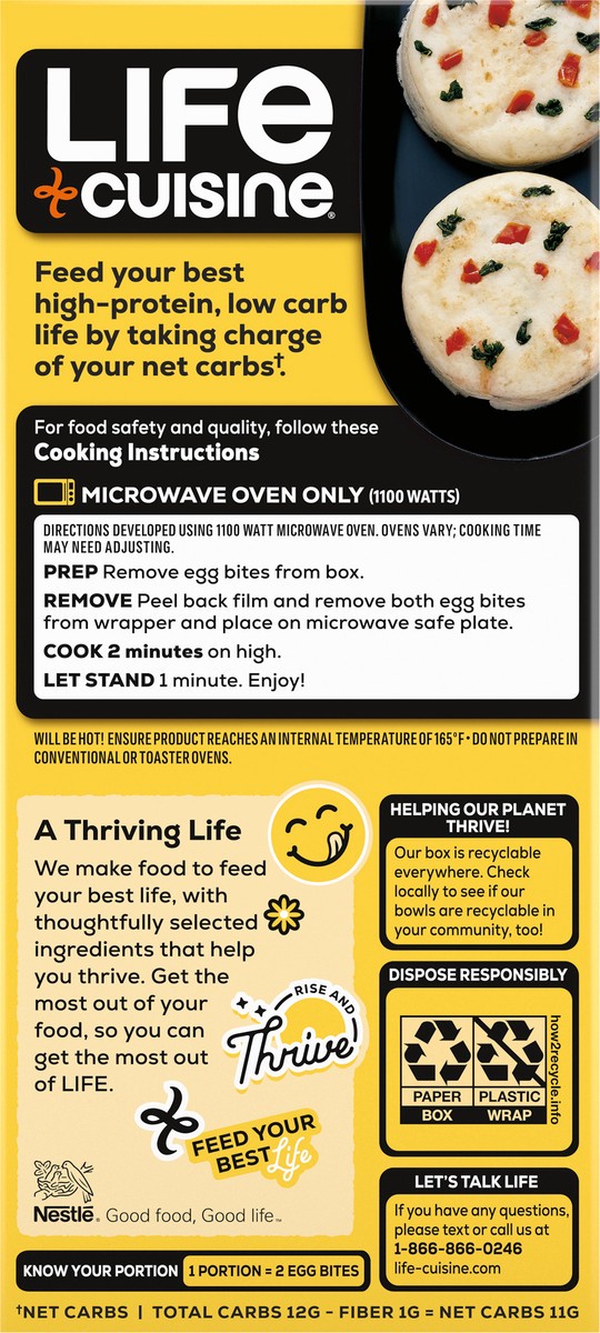 slide 5 of 9, Life Cuisine Frozen Meal Tomato & Spinach Egg White Egg Bites, Carb Wise Microwave Meal, Carb Conscious Frozen Snacks, 4.5 oz