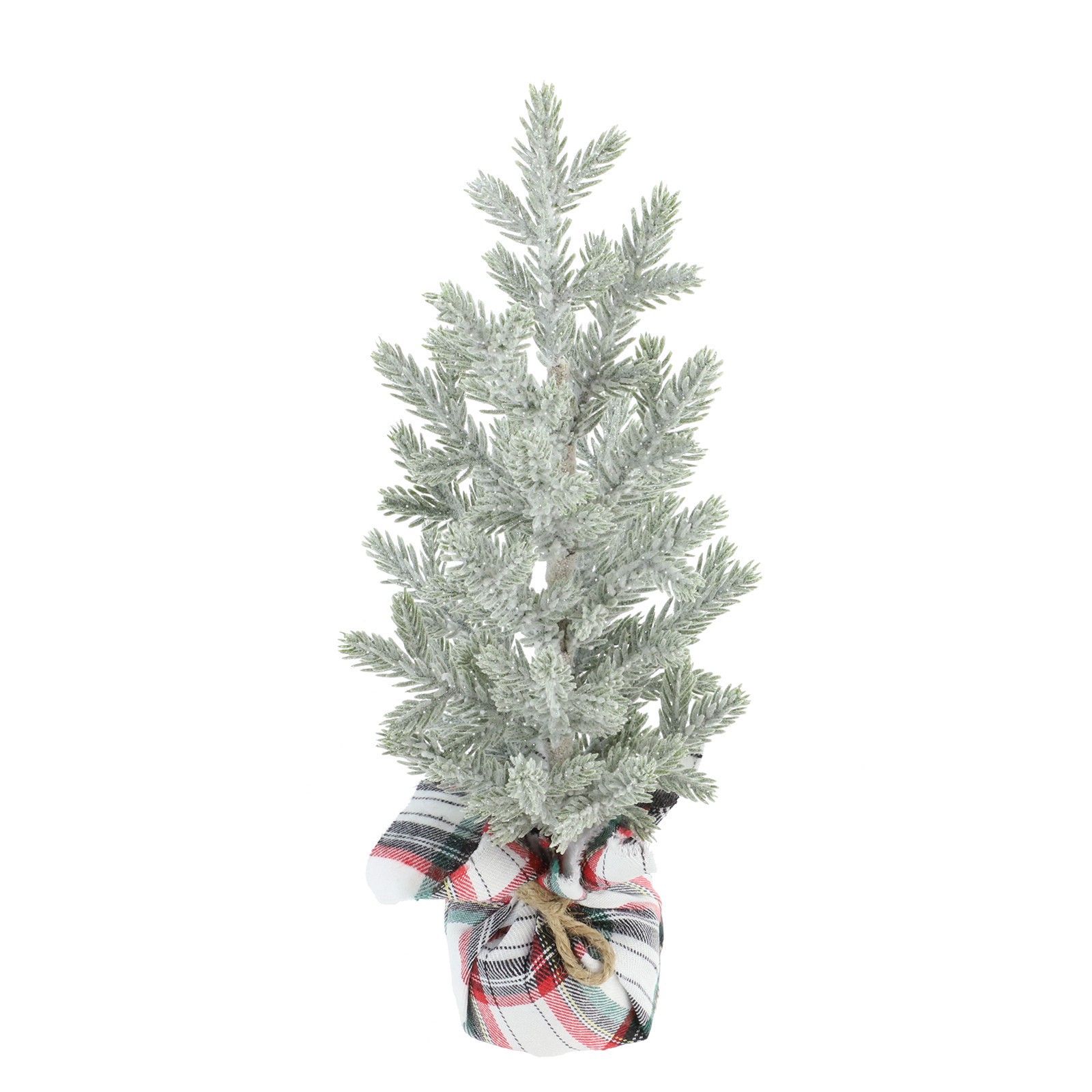 slide 3 of 3, 12" Snowy Green Pine Accent Tree In Plaid Fabric Base By Ashland, 6 in x 6 in x 12 in