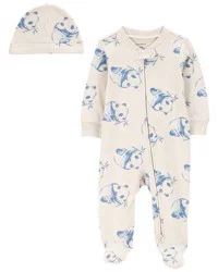 Carter's Carters Baby Panda 2-Piece Sleep & Play Pajamas and Cap Set White NB