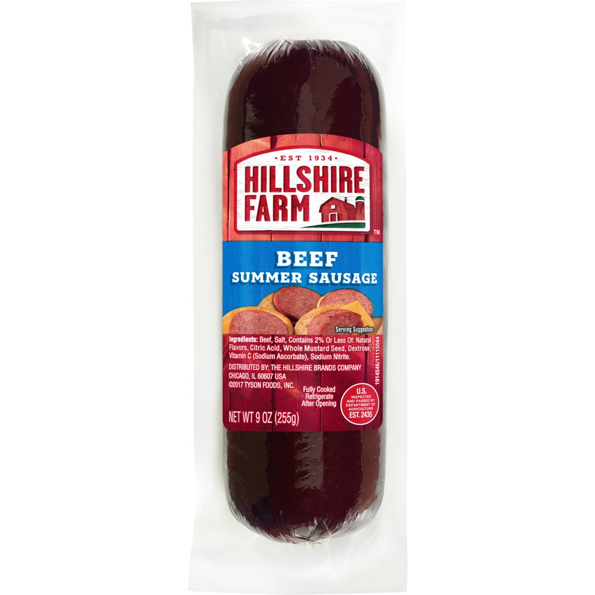slide 1 of 10, Hillshire Farm Hardwood Smoked Beef Summer Sausage, 9 oz., 255.15 g