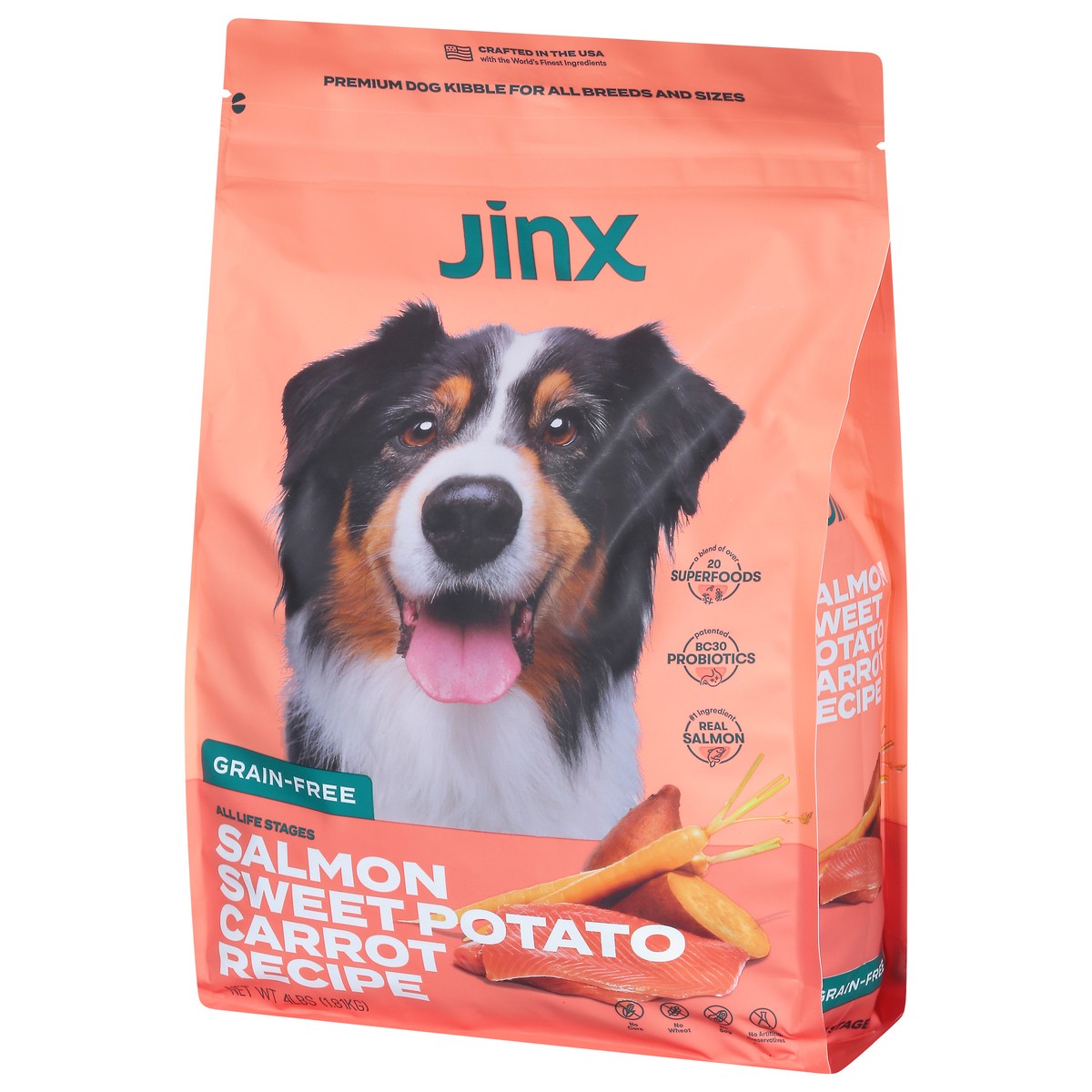 slide 2 of 9, Jinx Salmon Sweet Potato Carrot Grain Free Dry Dog Food, 4lb. Bag, 4 lb