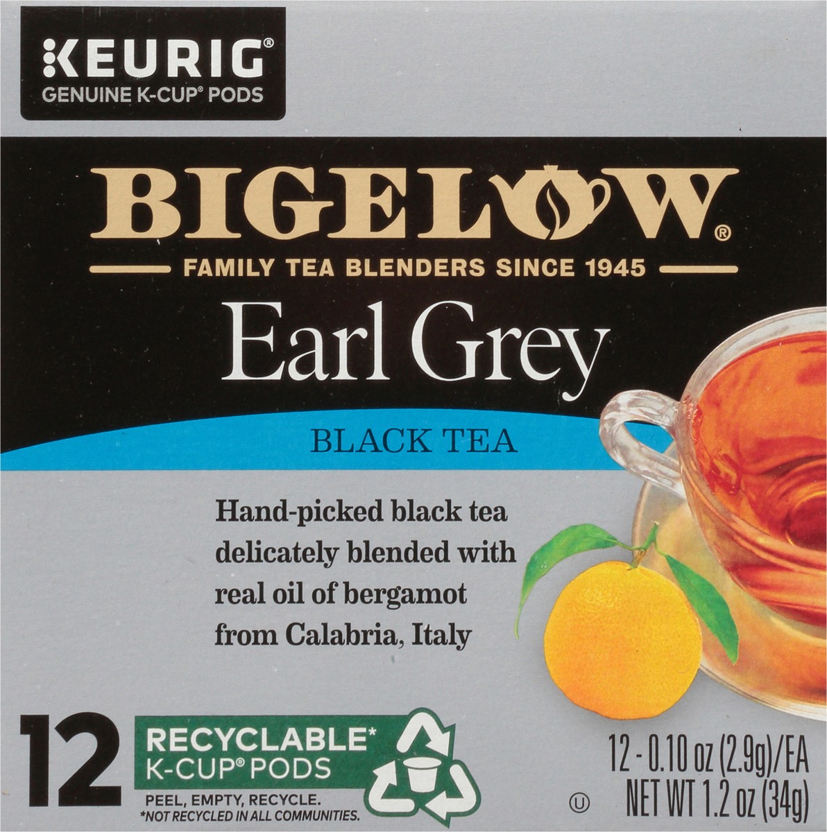 slide 11 of 13, Bigelow Earl Grey Black Tea 12 ct K-Cup Pods 1.2 oz. Box - 12 ct, 12 ct