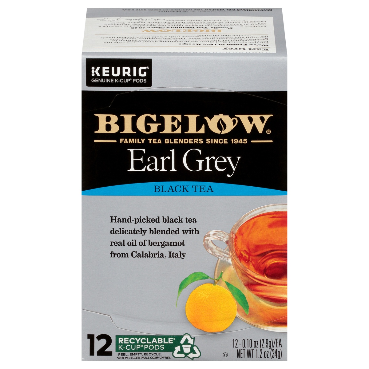 slide 1 of 1, Bigelow Earl Gray Black Tea K Cup Pods, 12 ct