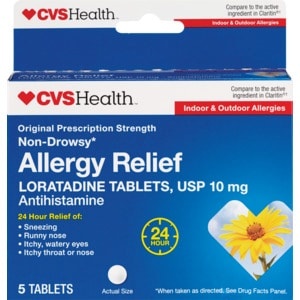 slide 1 of 1, CVS Health Allergy Relief Non-Drowsy Loratadine Tablets, 5 ct