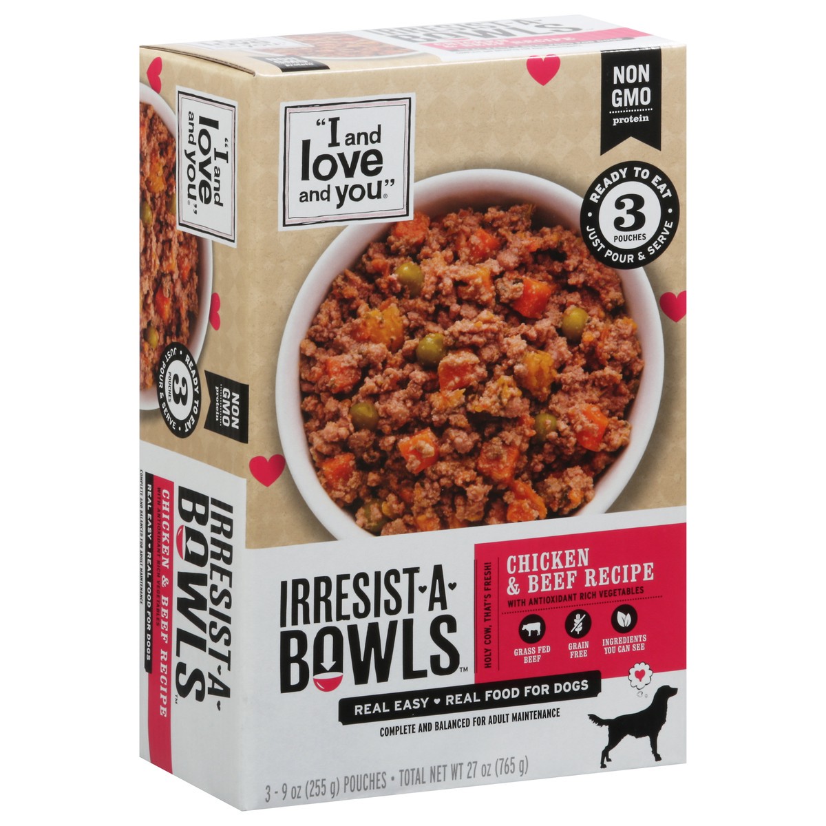 slide 2 of 9, I and Love and You Irresist-A-Bowls Chicken & Beef Recipe Food for Dogs 3 - 9 oz Pouches, 3 ct
