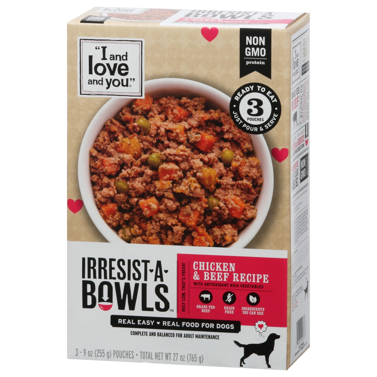 slide 3 of 9, I and Love and You Irresist-A-Bowls Chicken & Beef Recipe Food for Dogs 3 - 9 oz Pouches, 3 ct