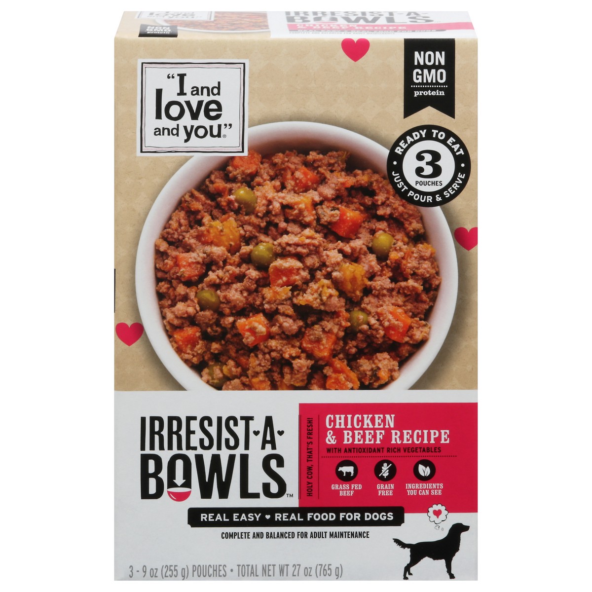 slide 1 of 9, I and Love and You Irresist-A-Bowls Chicken & Beef Recipe Food for Dogs 3 - 9 oz Pouches, 3 ct