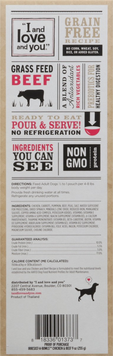 slide 8 of 9, I and Love and You Irresist-A-Bowls Chicken & Beef Recipe Food for Dogs 3 - 9 oz Pouches, 3 ct