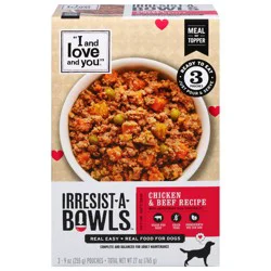 I and Love and You Irresist-A-Bowls Chicken & Beef Recipe Food for Dogs 3 - 9 oz Pouches