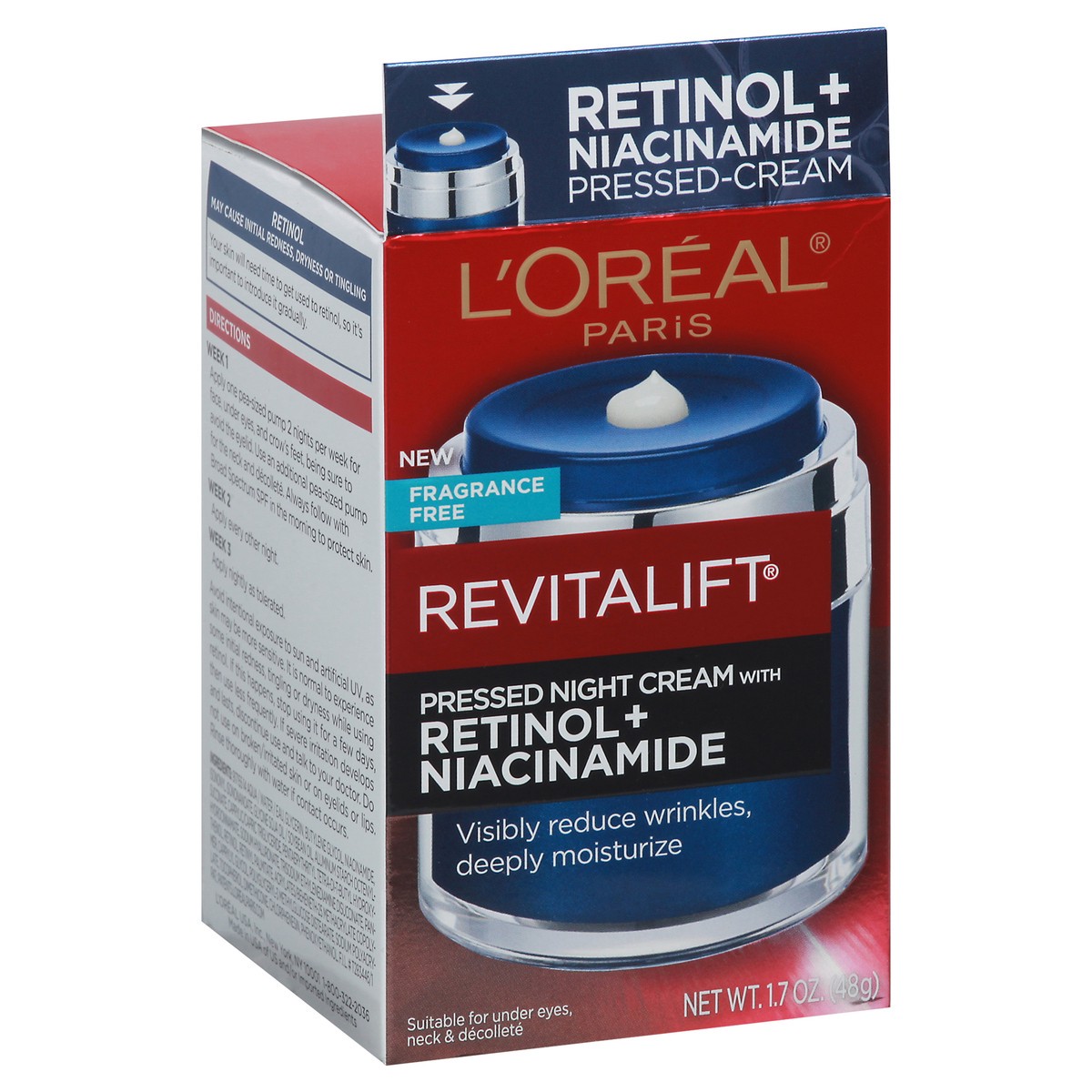 slide 7 of 9, L'Oréal L'Oreal Paris Revitalift Pressed night moisturizer with Retinol, hydrates, 1.7 oz