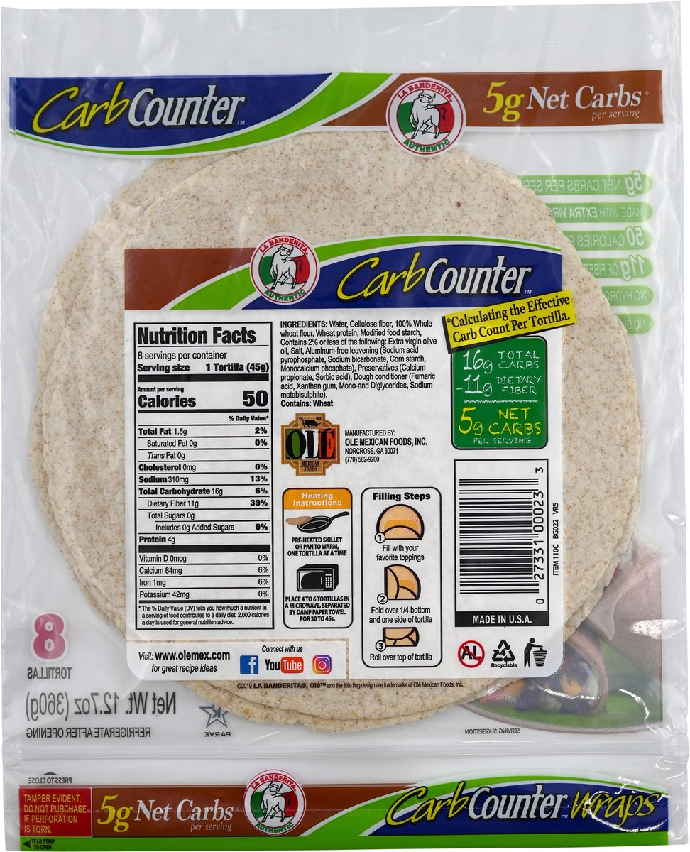 slide 4 of 7, La Banderita Carb Counter Whole Wheat, 8" Tortillas, Keto Certified, 8 ct
