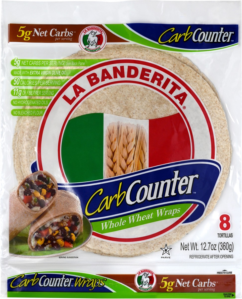 slide 2 of 7, La Banderita Carb Counter Whole Wheat, 8" Tortillas, Keto Certified, 8 ct
