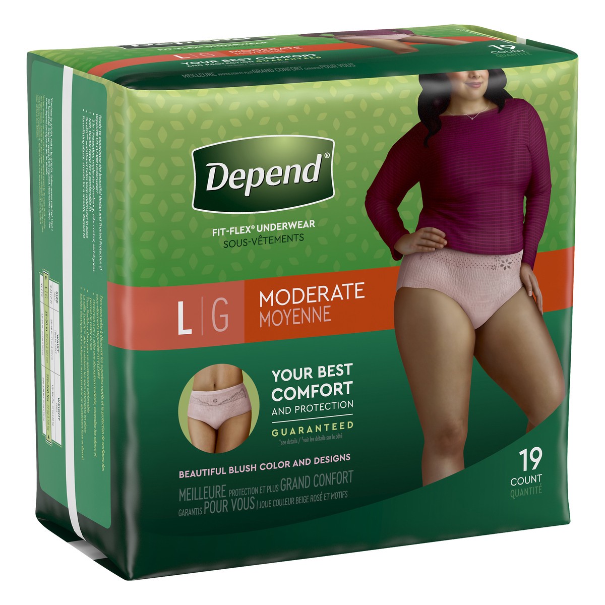 slide 3 of 9, Depend For Women Underwear Fit-Flex Moderate Absorbncy Large, 19 ct