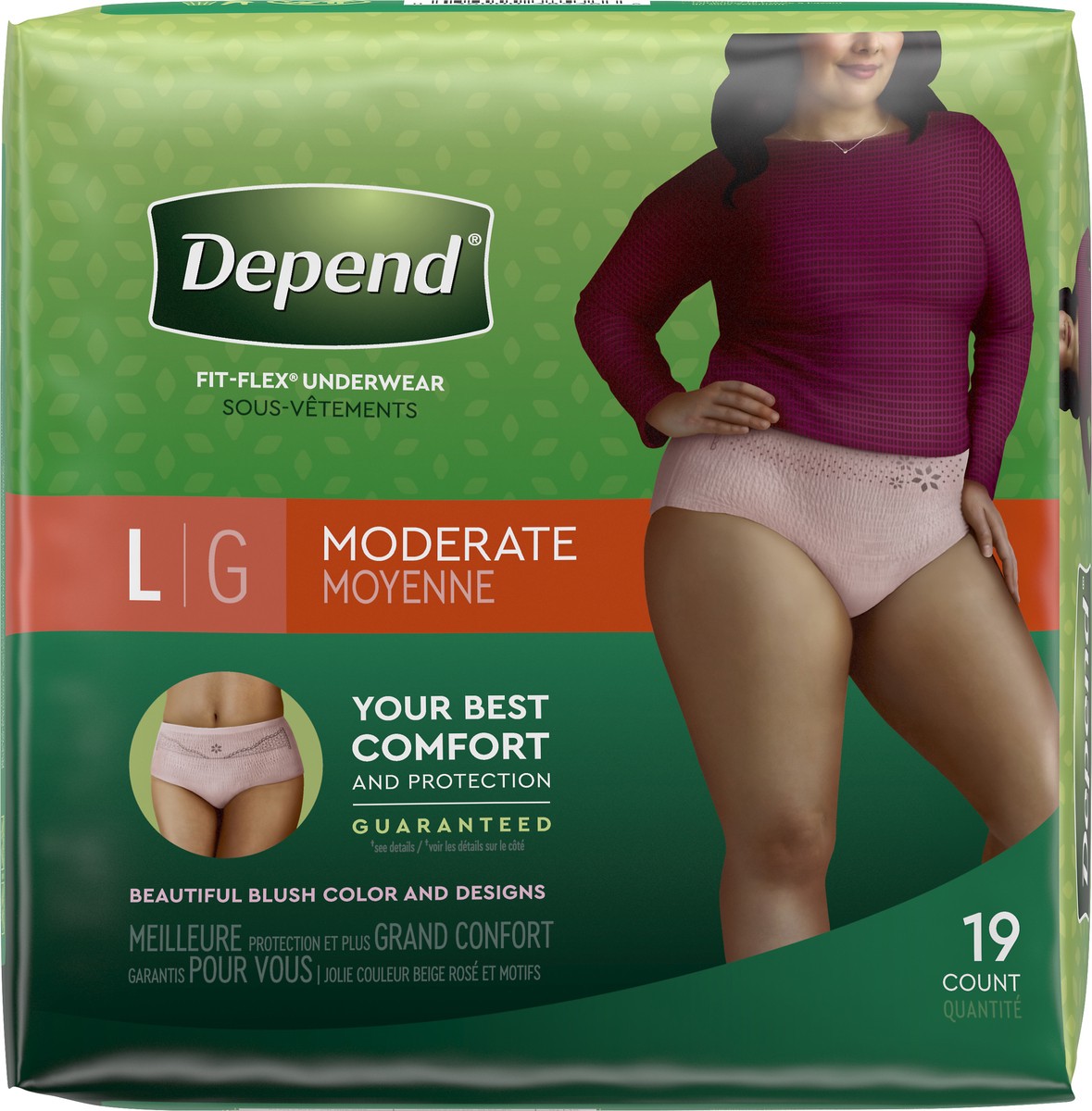 slide 9 of 9, Depend For Women Underwear Fit-Flex Moderate Absorbncy Large, 19 ct