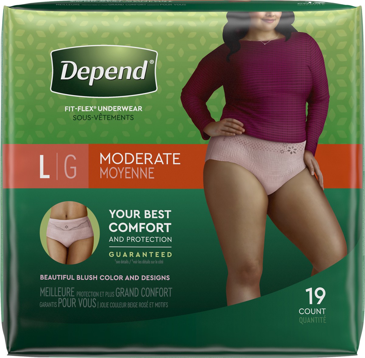 slide 8 of 9, Depend For Women Underwear Fit-Flex Moderate Absorbncy Large, 19 ct