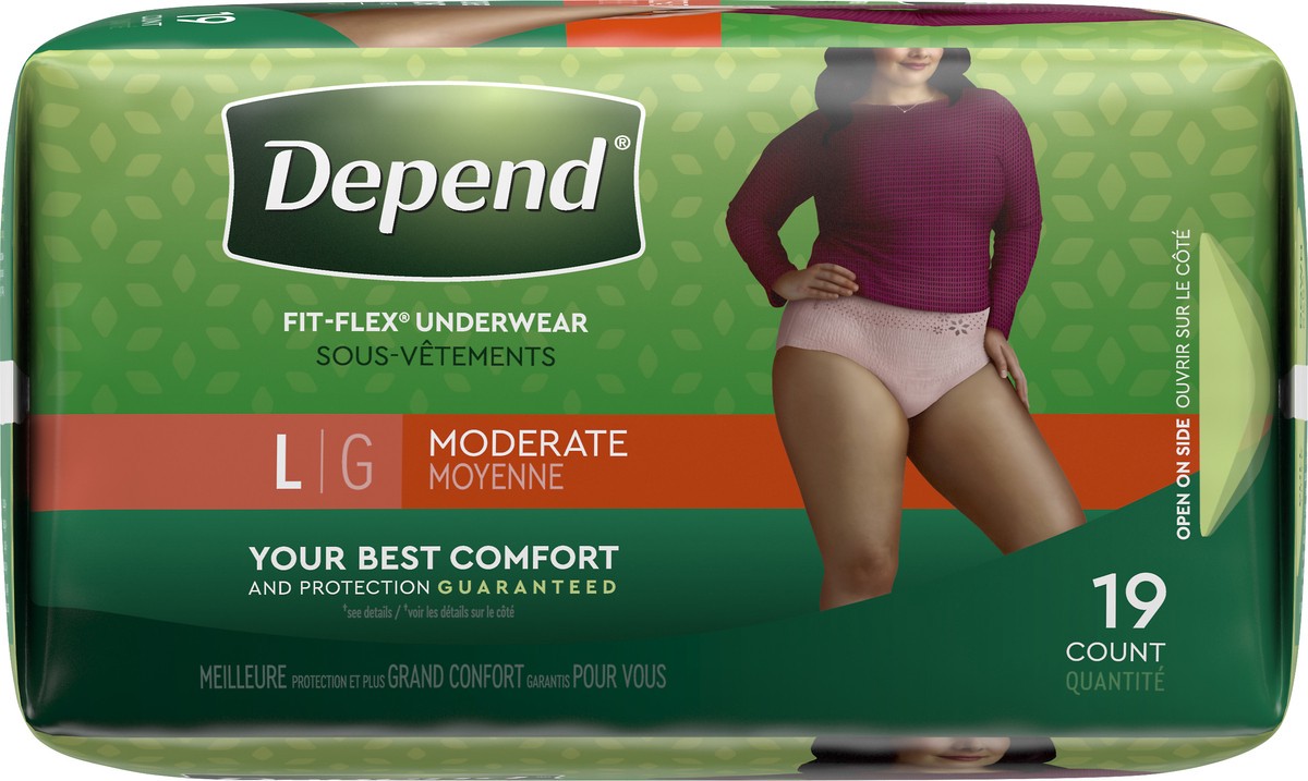 slide 7 of 9, Depend For Women Underwear Fit-Flex Moderate Absorbncy Large, 19 ct