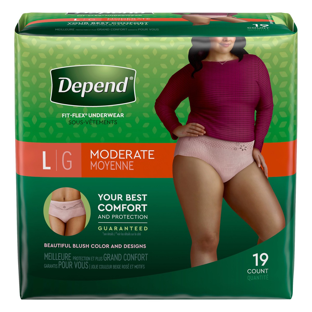 slide 1 of 9, Depend For Women Underwear Fit-Flex Moderate Absorbncy Large, 19 ct