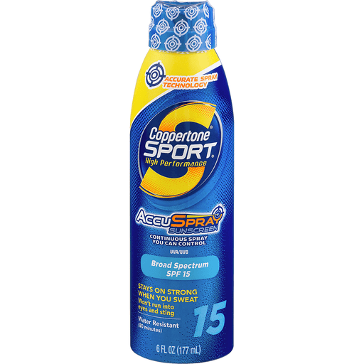 slide 6 of 9, Coppertone Sport Broad Spectrum SPF 15 Sunscreen Spray, 6 fl oz