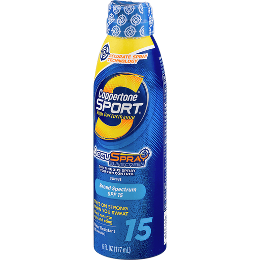 slide 7 of 9, Coppertone Sport Broad Spectrum SPF 15 Sunscreen Spray, 6 fl oz