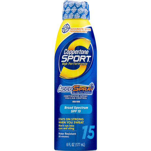 slide 2 of 9, Coppertone Sport Broad Spectrum SPF 15 Sunscreen Spray, 6 fl oz