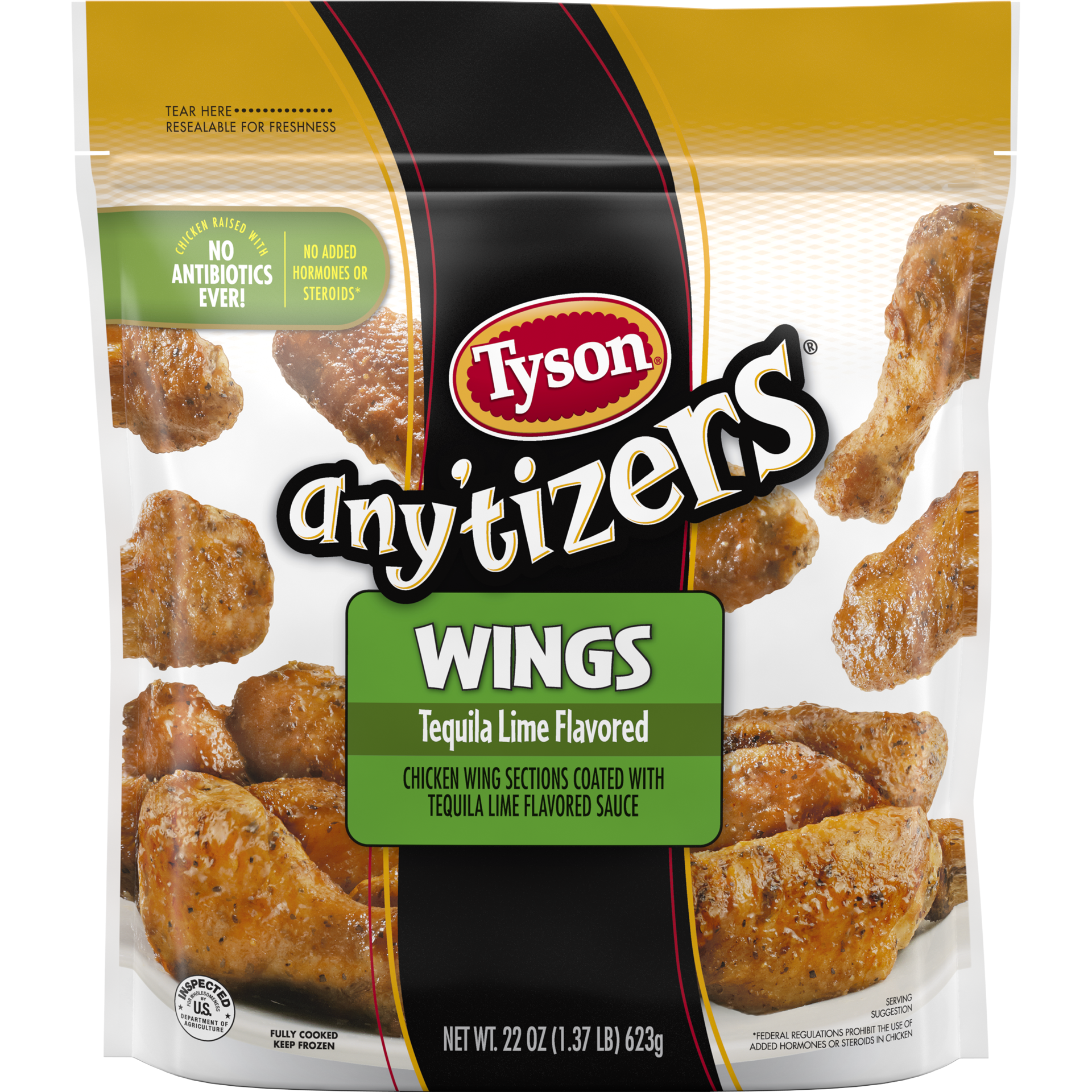 slide 1 of 10, TYSON ANYTIZERS Tyson Any'tizers Tequila Lime Bone-In Chicken Wings, 22 oz. (Frozen), 22 oz