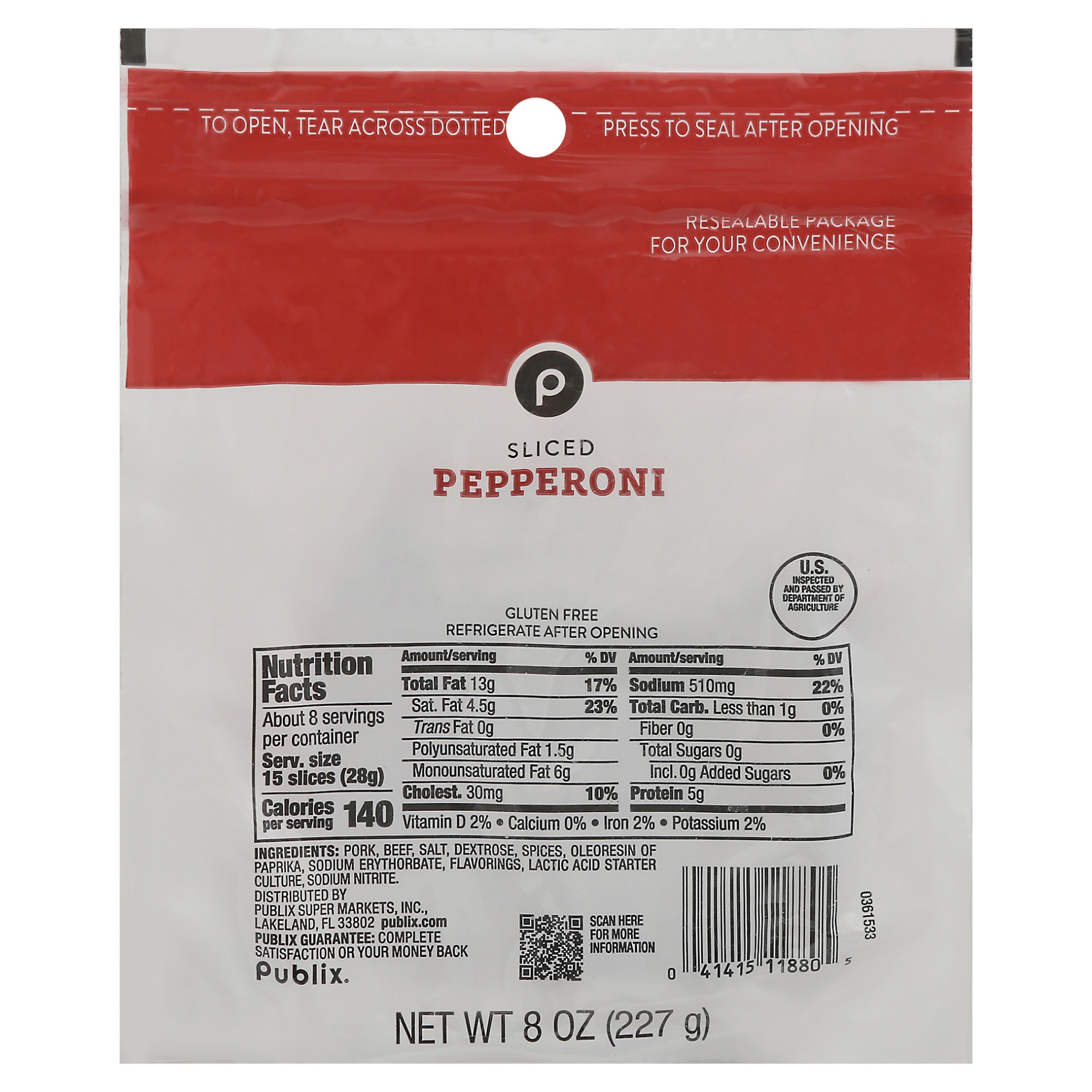 slide 1 of 1, Publix Sliced Pepperoni, 8 oz