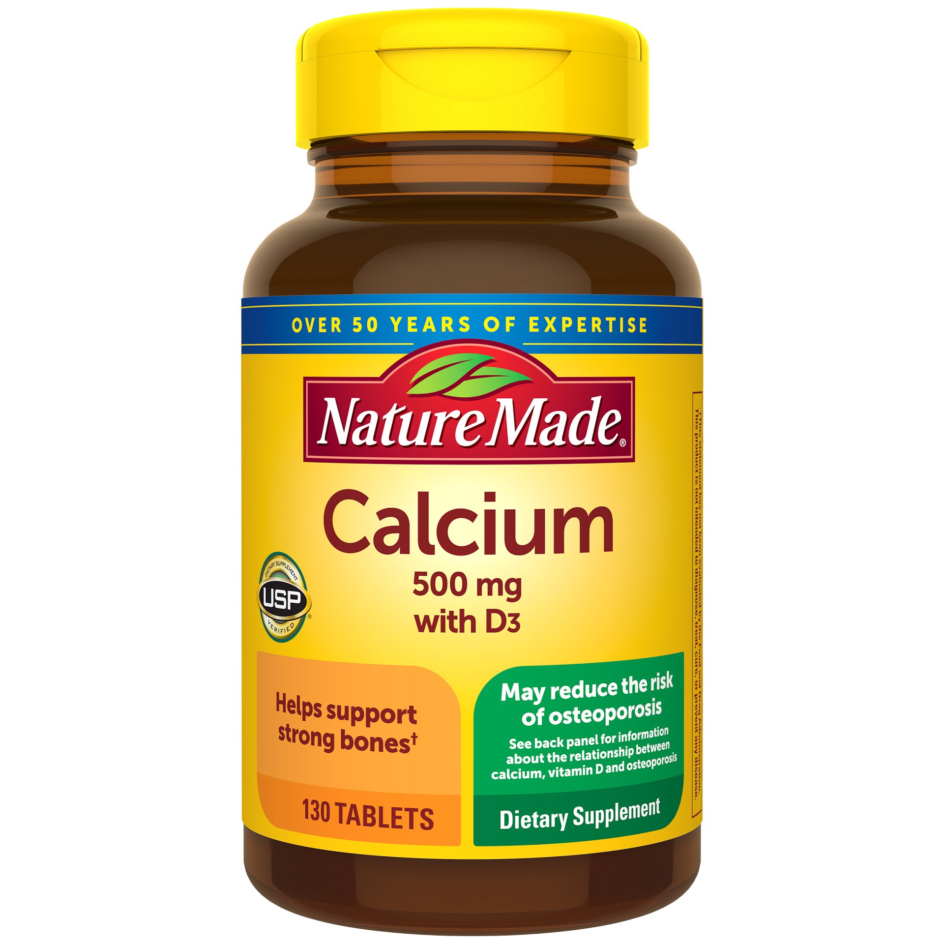 slide 1 of 1, Nature Made Calcium 500 mg with Vitamin D3, Dietary Supplement for Bone Support, 130 Tablets, 130 ct