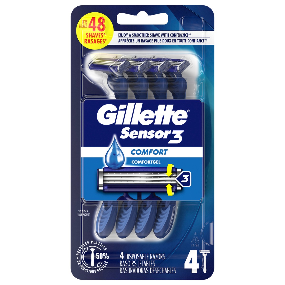 slide 1 of 1, Gillette Sensor3 Men's Disposable Razor, 4 Razors, 4 ct