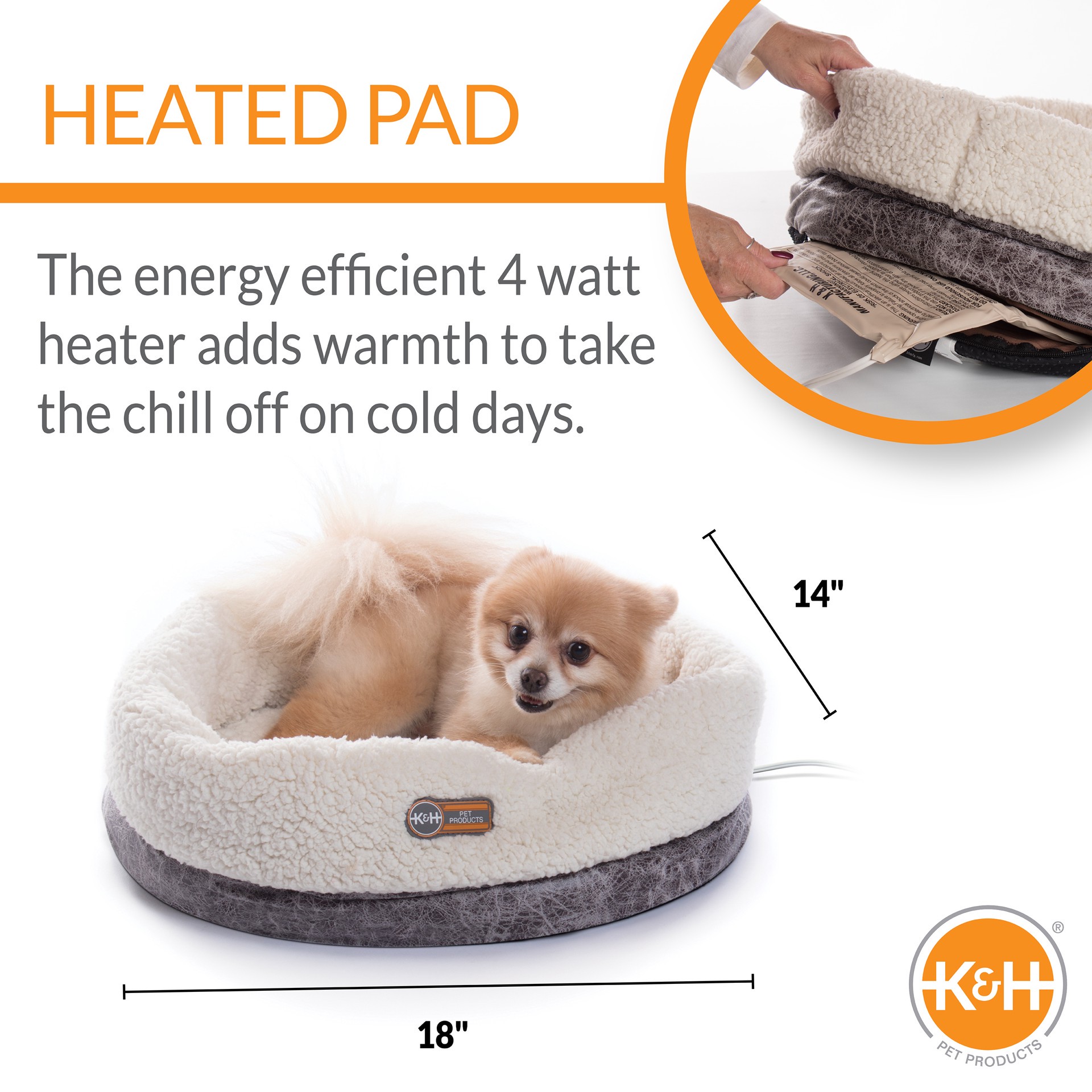 slide 9 of 9, K & H K&H Pet Products Thermo-Snuggle Cup Bomber - Indoor Heated Cat Bed Gray 14 X 18 Inches, 1 ct