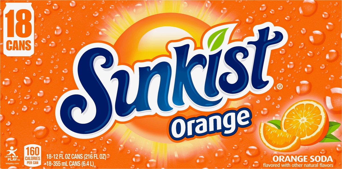 slide 2 of 11, Sunkist Orange Soda, 12 fl oz cans, 18 pack, 18 ct