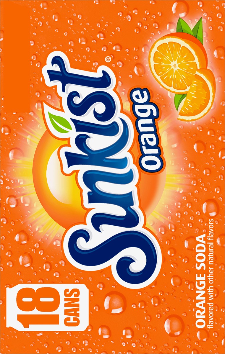 slide 4 of 11, Sunkist Orange Soda, 12 fl oz cans, 18 pack, 18 ct