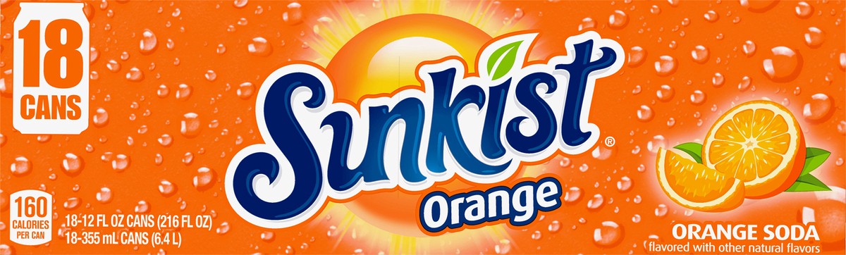 slide 5 of 11, Sunkist Orange Soda, 12 fl oz cans, 18 pack, 18 ct