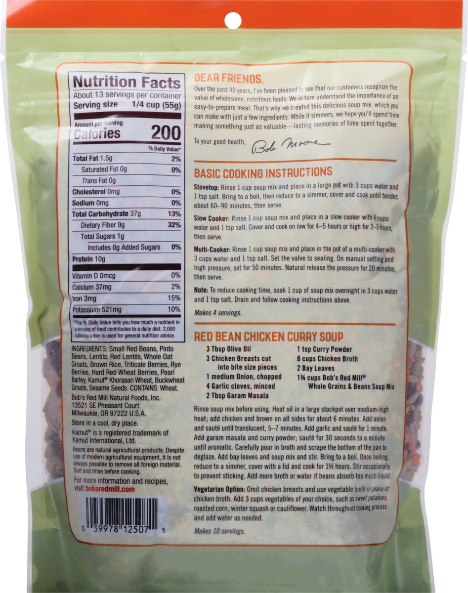 slide 5 of 10, Bob's Red Mill Whole Grains & Beans Soup Mix, 26 oz