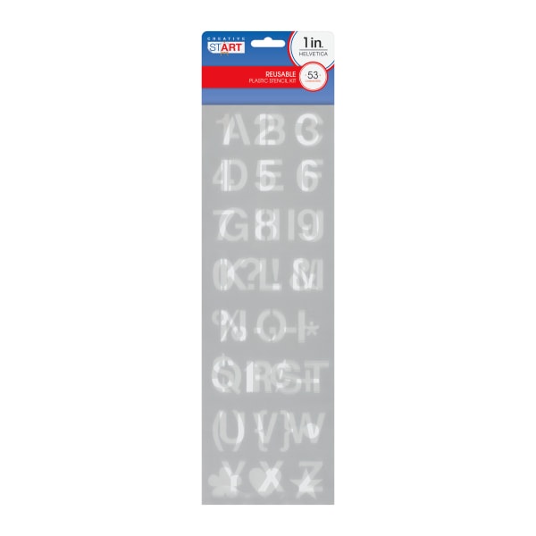 slide 1 of 1, Cosco Creative Start Stencil Kit, Reusable Plastic, Letters, Numbers And Symbols, Helvetica, 1'', 53 Characters, 1 ct